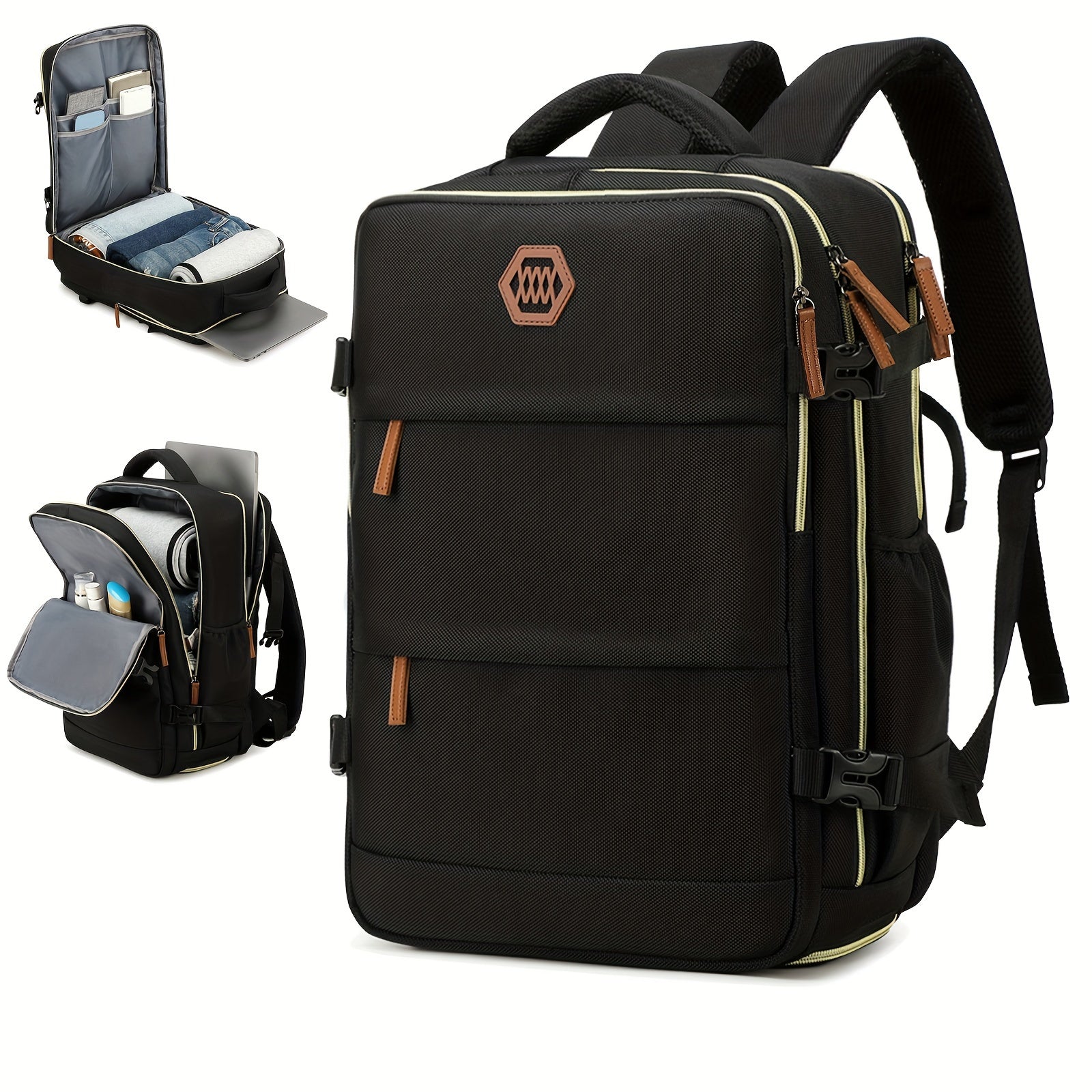 LarCapacity Travel Backpack With Shoe Compartment, Dacron Lightweight Laptop Daypack With Charging Port, Fashion Travel Commuter Bag
