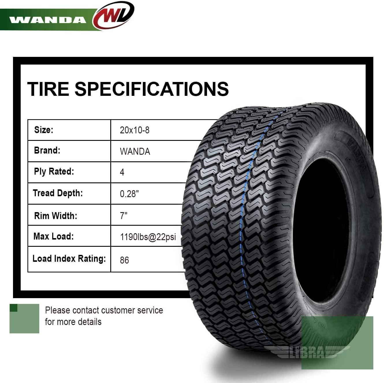 2 New 20x10-8 20x10x8 Lawn Mower Cart Turf Tires /4PR w/Warranty- 13040