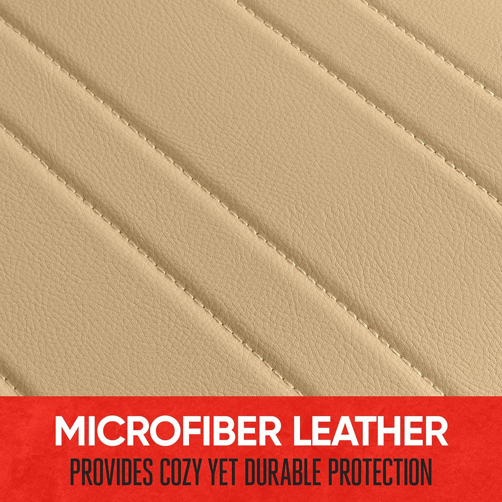 Motor Trend Beige Faux Leather Car Seat Cover for Front Seats, 1-Piece Padded Seat Protector with Storage Pockets, Premium Interior Cover for Cars Truck SUV Auto