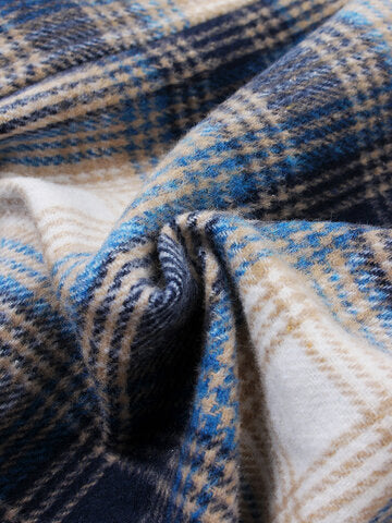 mens plaid thicken sherpa lined lapel cotton vintage overcoats with pocket