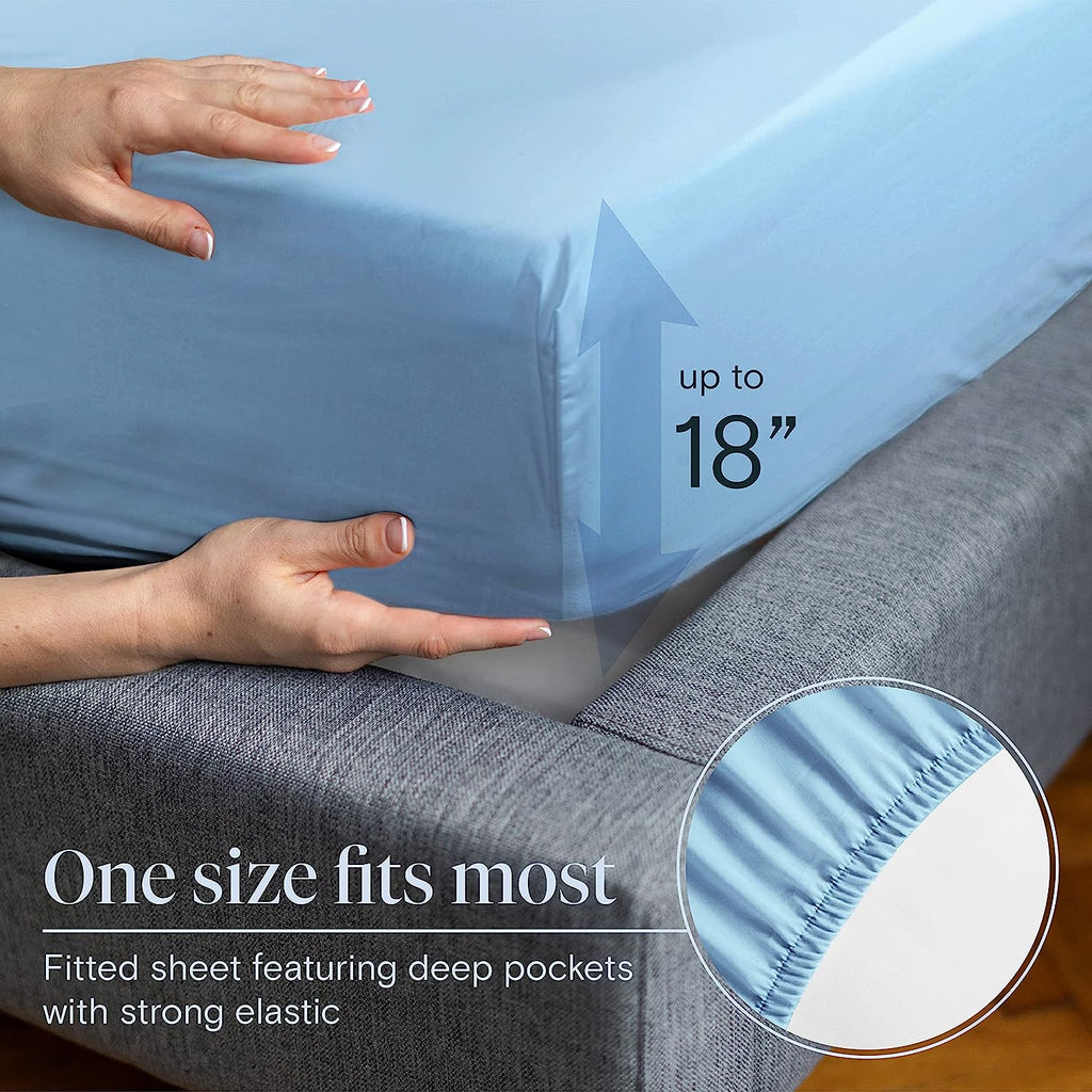LuxClub 6 PC King Size Sheet Set Bamboo Sheets Deep Pockets 18" Eco Friendly Wrinkle Free Cooling Sheets Machine Washable Hotel Bedding Silky Soft - Sky King