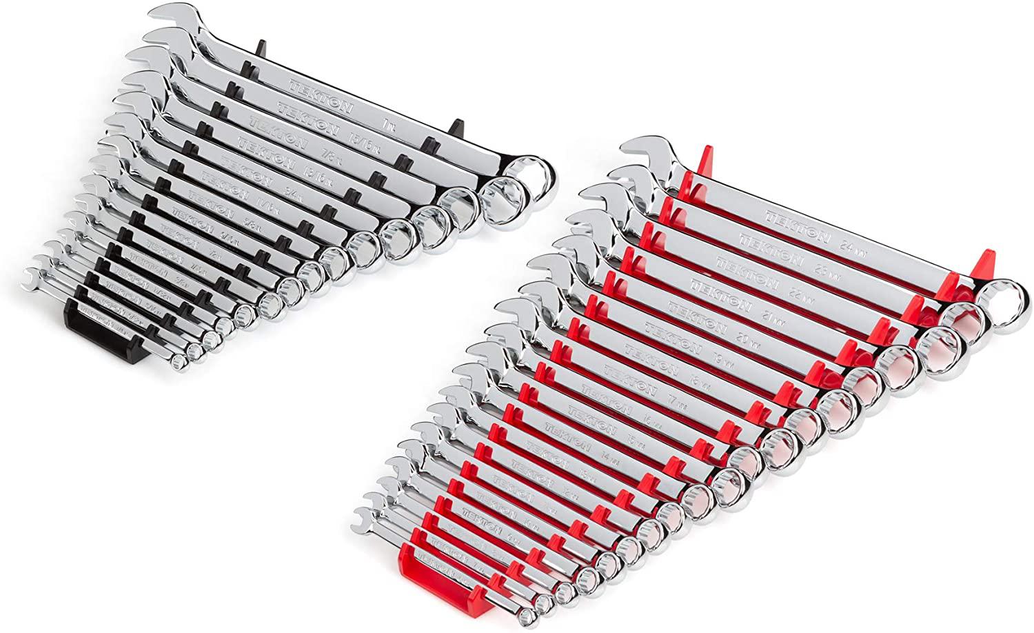 TEKTON Combination Wrench Set, 34-Piece (1/4-1 in, 6-24 mm) - Rack | WCB91301