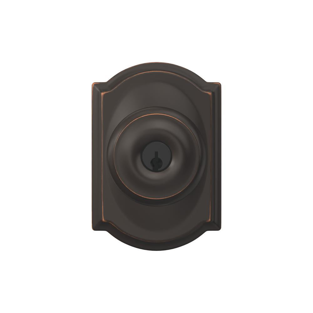 Camelot Aged Bronze Single Cylinder Deadbolt with Georgian Entry Door Knob Combo Pack
