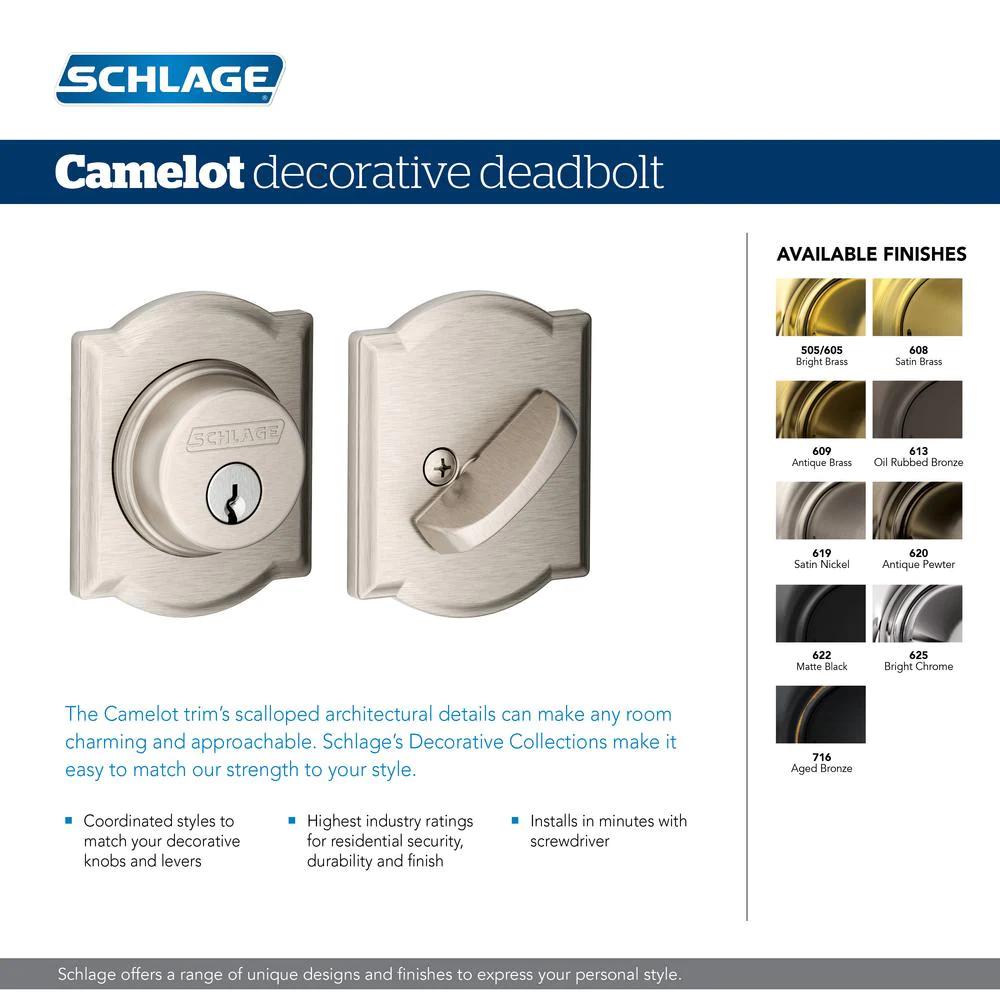 Camelot Aged Bronze Single Cylinder Deadbolt with Georgian Entry Door Knob Combo Pack