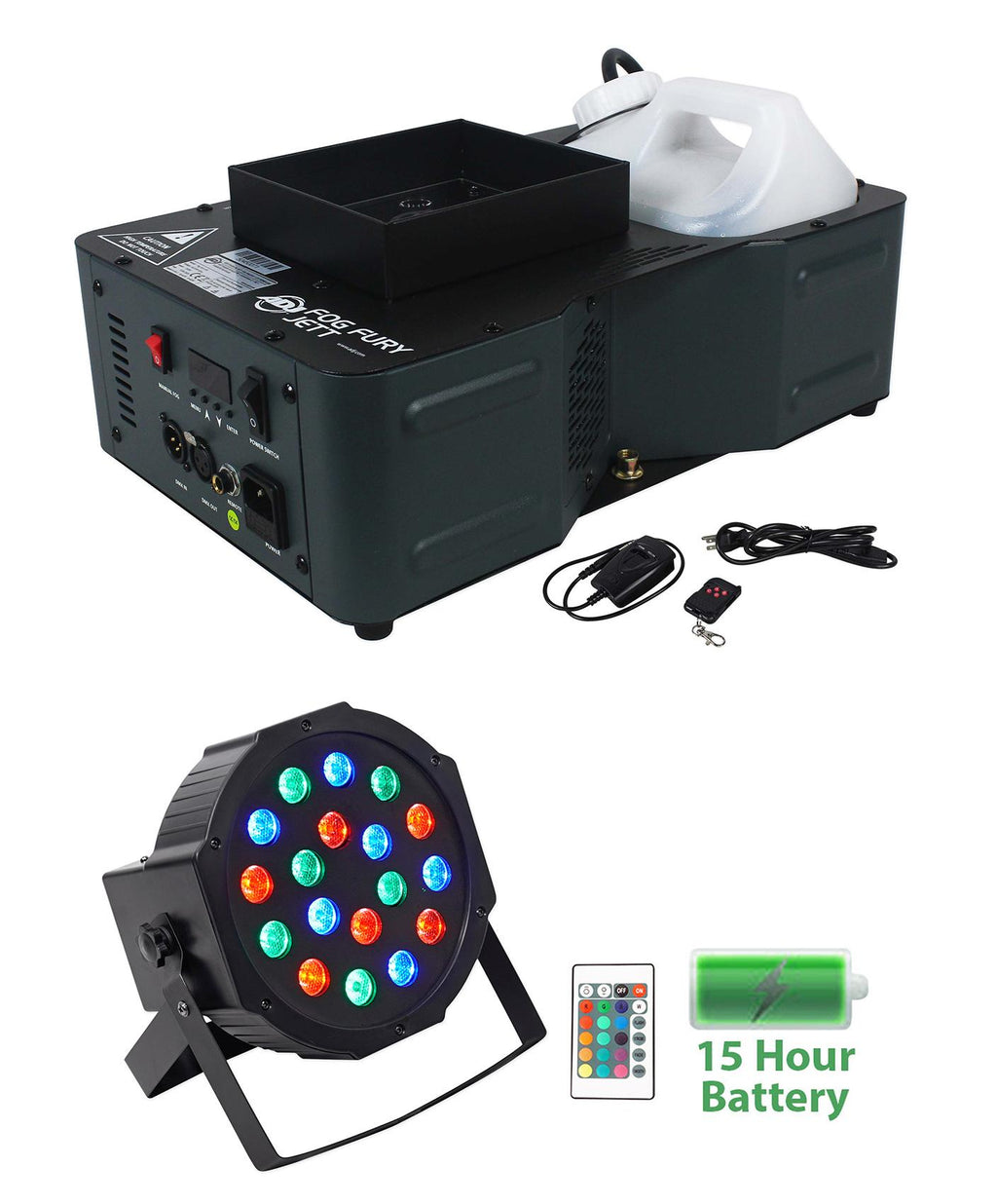 American DJ Fog Fury Jett 700W Vertical Fog Machine w/12 LED+Battery Par Light