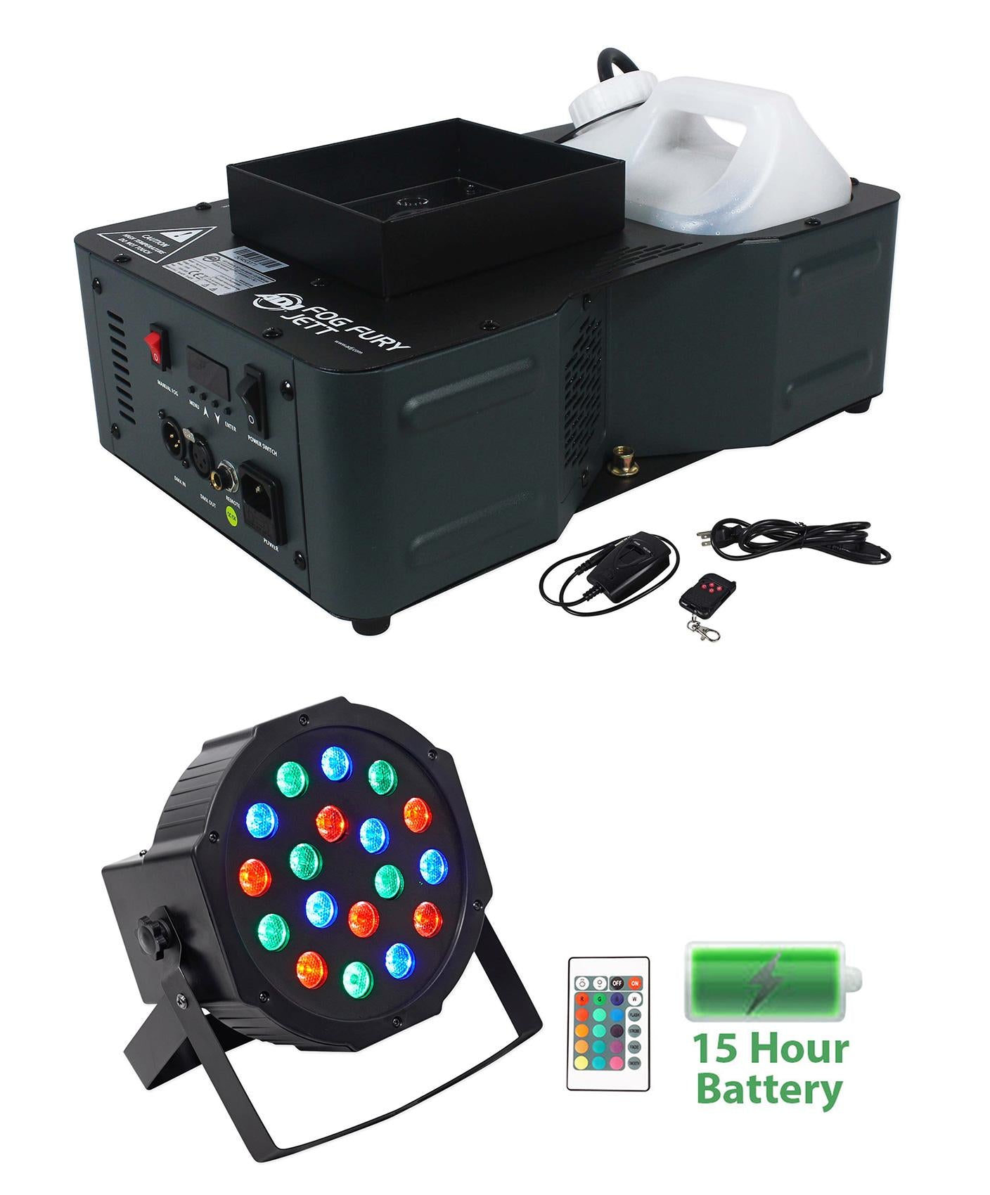 American DJ Fog Fury Jett 700W Vertical Fog Machine w/12 LED+Battery Par Light