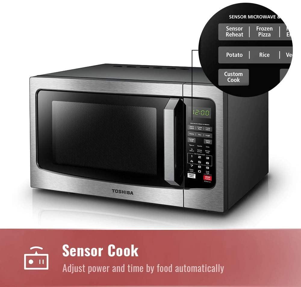 Toshiba  EM131A5C-SS Microwave Oven with Smart Sensor, Easy Clean Interior, ECO Mode and Sound On/Off, 1.2 Cu.ft, 1100W,  Steel (Renewed)