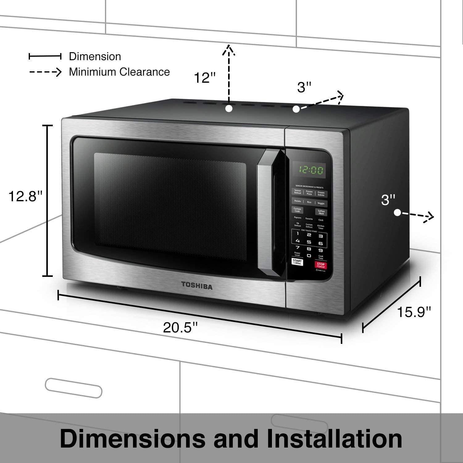 Toshiba  EM131A5C-SS Microwave Oven with Smart Sensor, Easy Clean Interior, ECO Mode and Sound On/Off, 1.2 Cu.ft, 1100W,  Steel (Renewed)