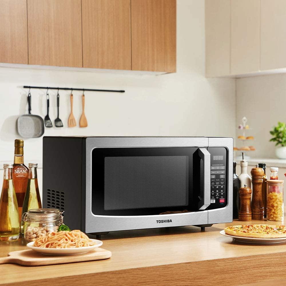 Toshiba  EM131A5C-SS Microwave Oven with Smart Sensor, Easy Clean Interior, ECO Mode and Sound On/Off, 1.2 Cu.ft, 1100W,  Steel (Renewed)