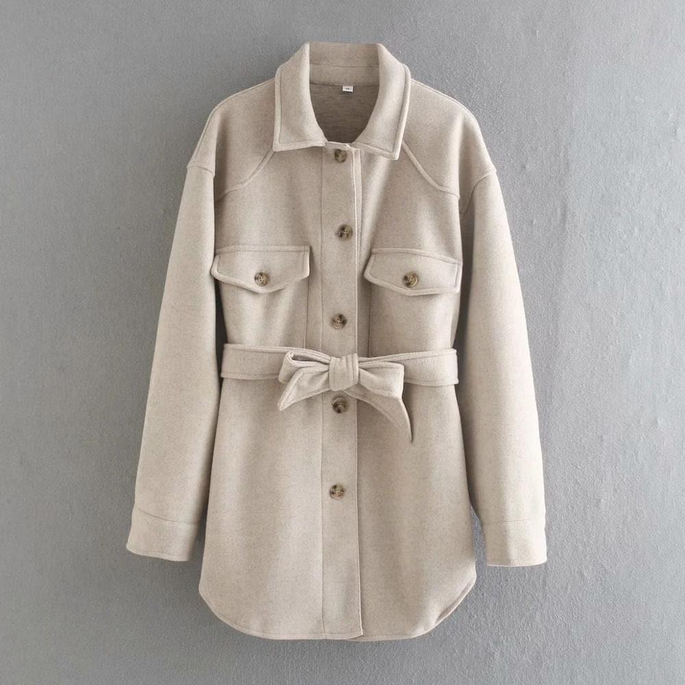 belted long sleeve coat