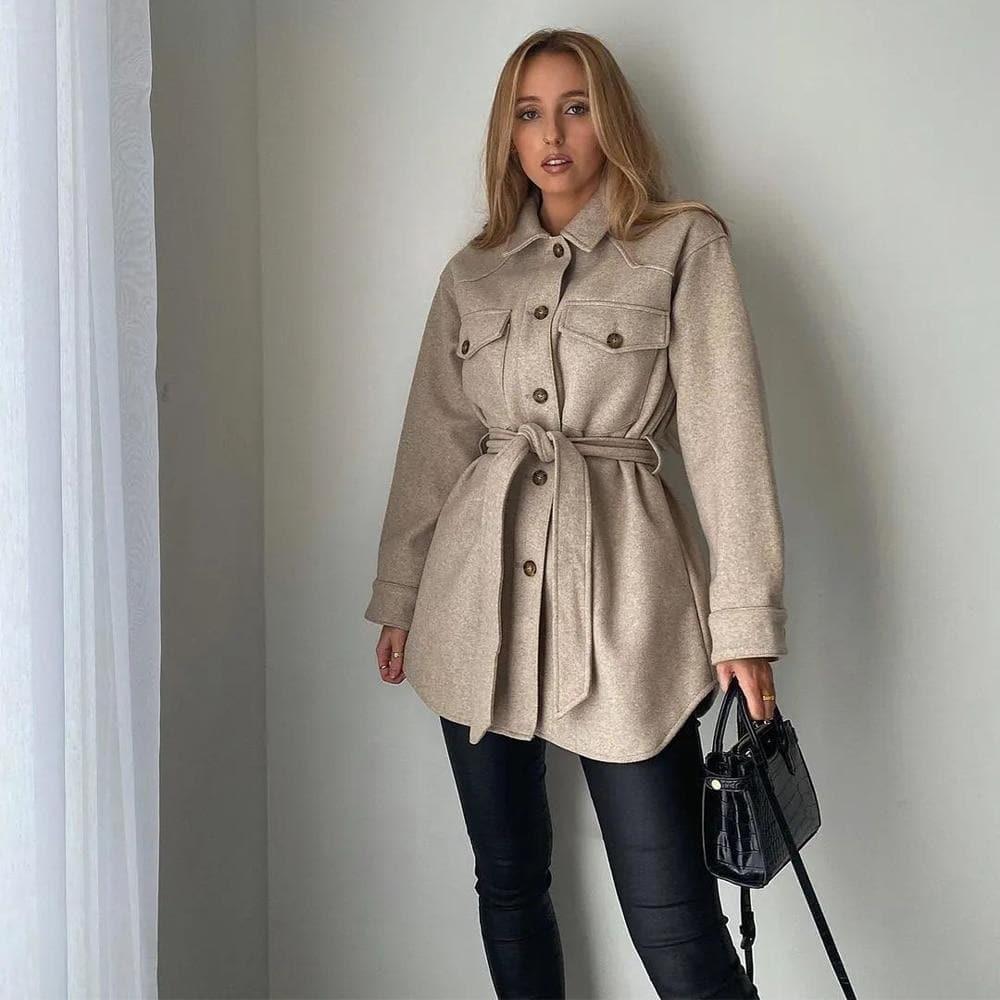 belted long sleeve coat