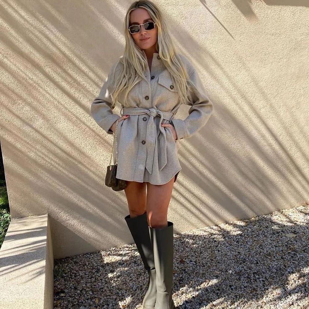 belted long sleeve coat