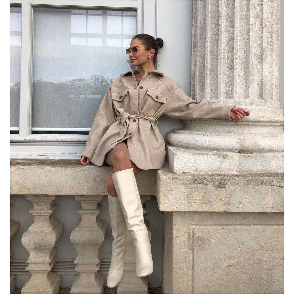 belted long sleeve coat