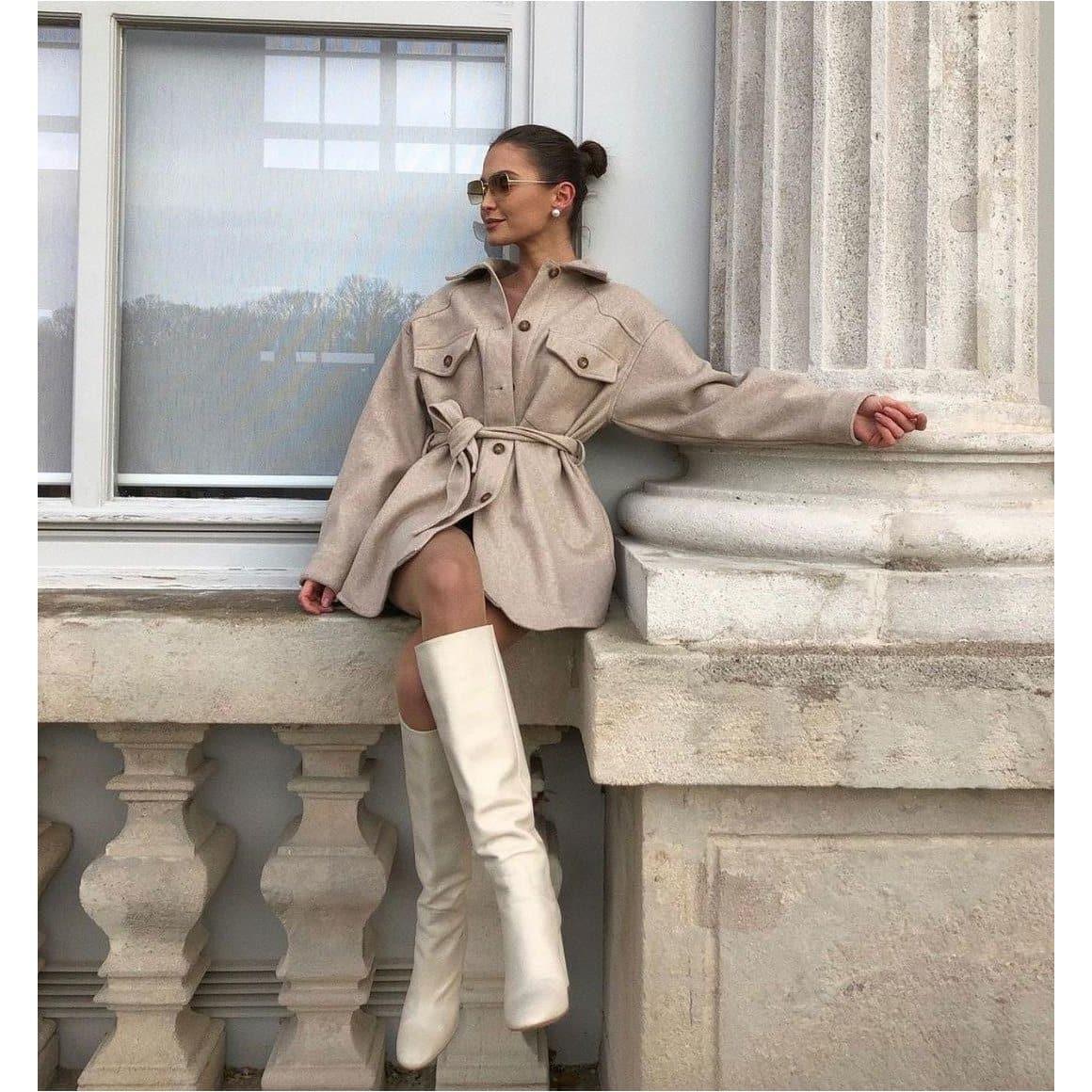 belted long sleeve coat