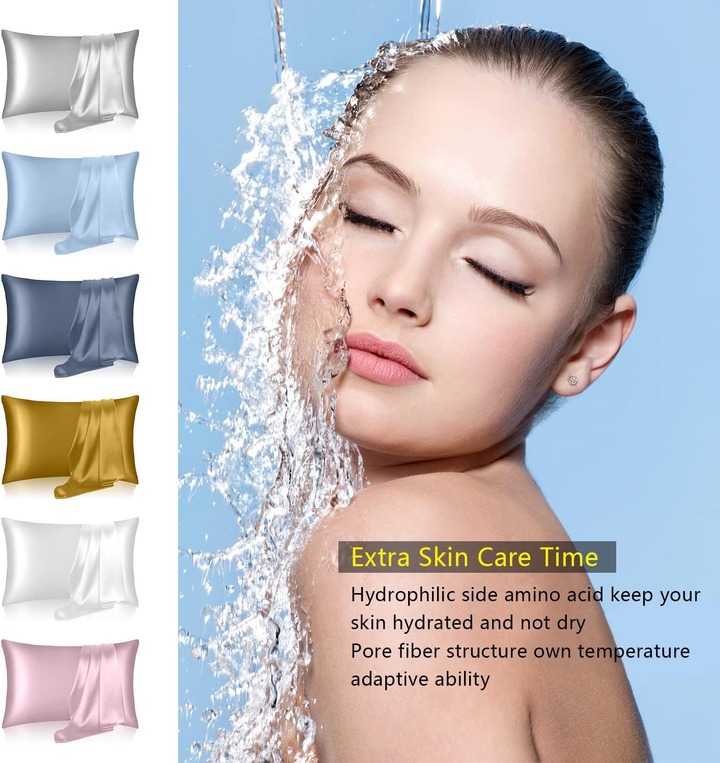 Silk Pillowcase for Hair and Skin, Mulberry Silk Pillow Cases Standard Size, Anti Acne Cooling Sleep Both Sides Natural Silk Satin Pillow Case Covers with Hidden Zipper, Gifts for Women Men, White