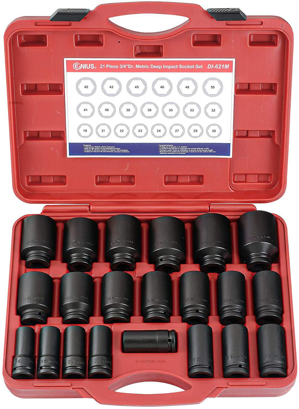 Genius Tools 21PC 3/4" Dr. Metric Deep Impact Socket Set (CR-Mo) - DI-621M