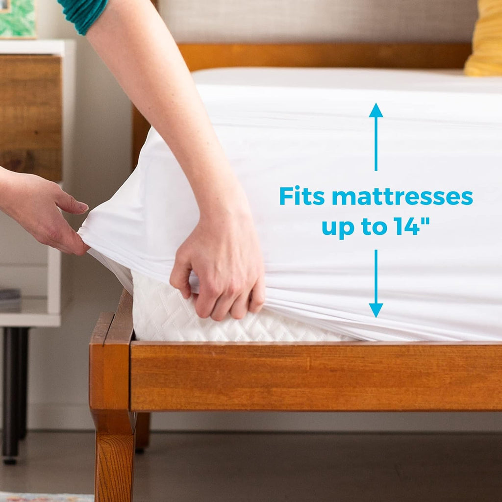 Linenspa Waterproof Smooth Top Premium Queen Mattress Protector, Breathable &amp; Hypoallergenic Queen Mattress Covers - Packaging may vary, White