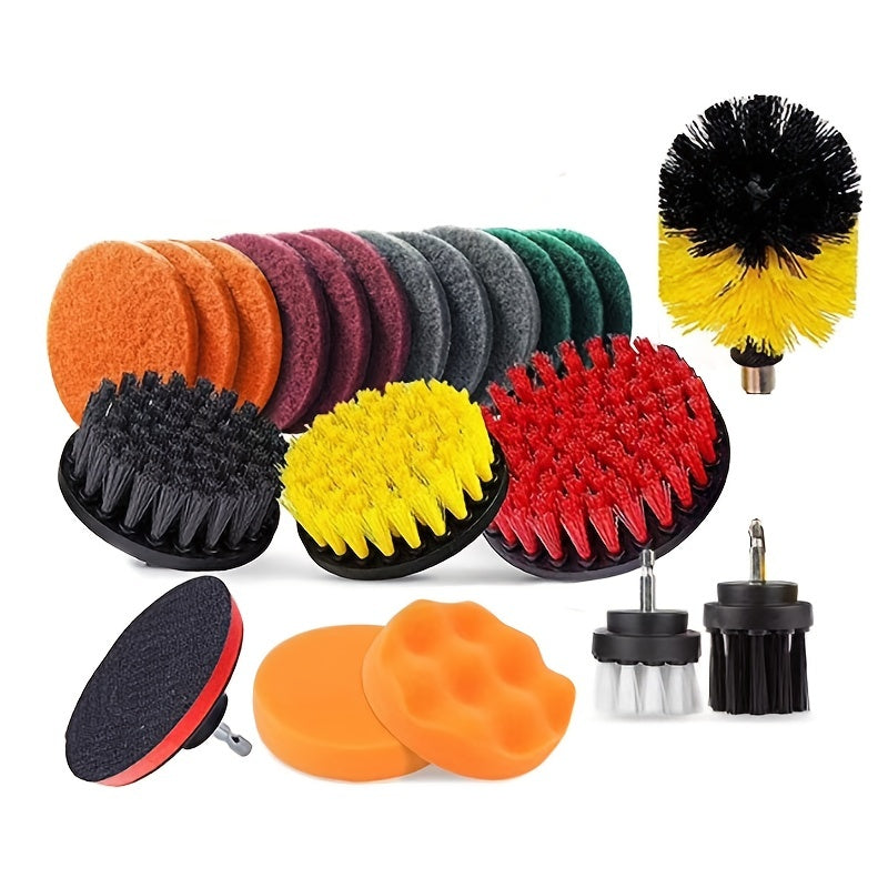 Drill Brush, Power Scrubber Cleaning Brush Extended Long Attachment Set All Purpose Drill Scrub Brushes Car Polishing Pad Kit (Not Included Drill)
