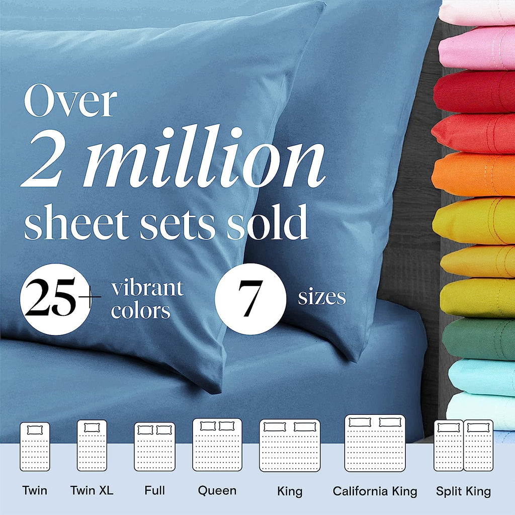 LuxClub Twin Sheets Set - Soft Twin Bed Sheets for Boys and Girls, 4 PC Deep Pockets 18" Eco Friendly Wrinkle Free Fitted Sheets Machine Washable Hotel Bedding Silky Soft - Light Blue Twin
