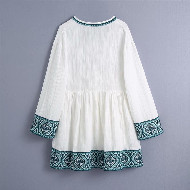 vintage patchwork puff sleeve loose embroidery blouse