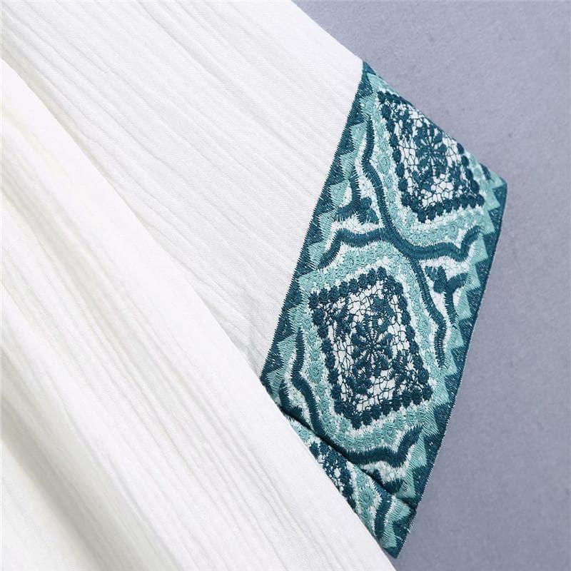 vintage patchwork puff sleeve loose embroidery blouse