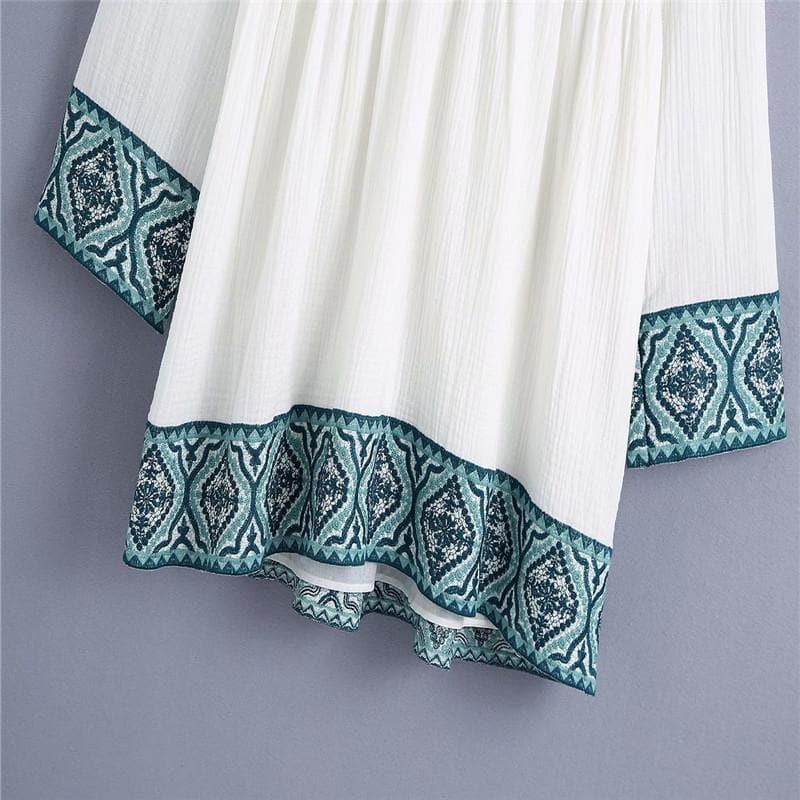 vintage patchwork puff sleeve loose embroidery blouse