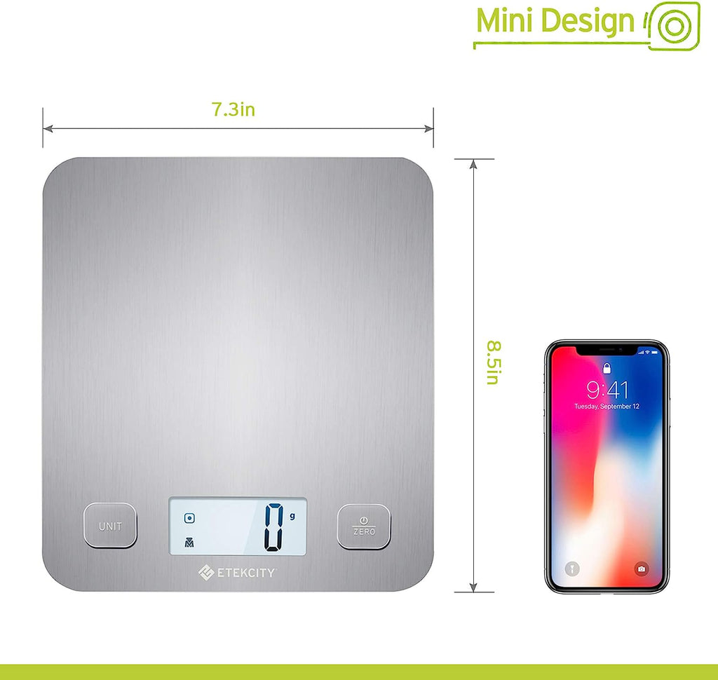 Etekcity Food Kitchen Scale, Digital Grams and Ounces for Weight Loss, Baking, Cooking, Keto and Meal Prep, Large, Silver Stainless Steel