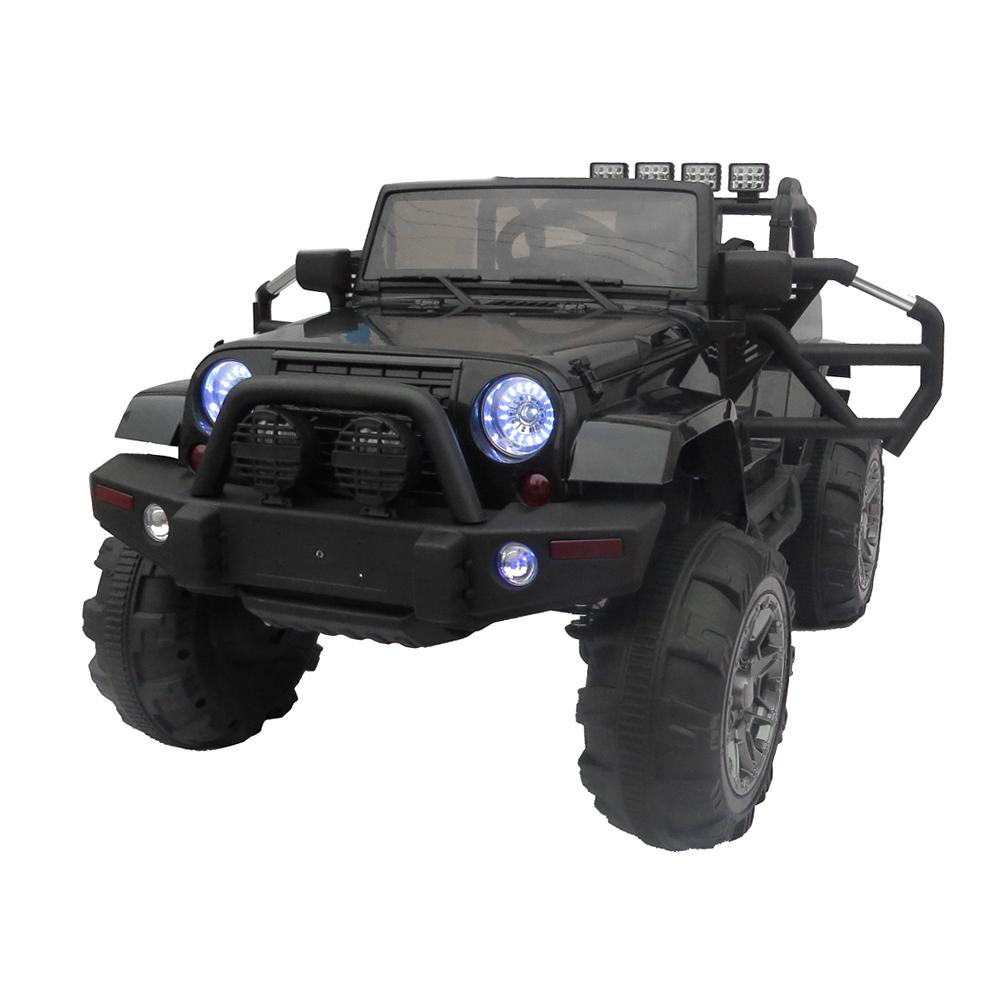 12V Power Kids Ride-On Car Truck with R/C Parental Remote + Rubber Wheels + Leather Seat + MP3 Music Player + LED Lights (Black)