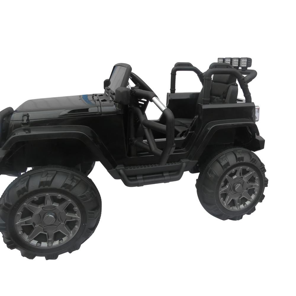12V Power Kids Ride-On Car Truck with R/C Parental Remote + Rubber Wheels + Leather Seat + MP3 Music Player + LED Lights (Black)