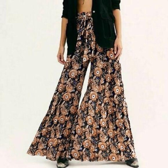 lace-up casual wide leg pants
