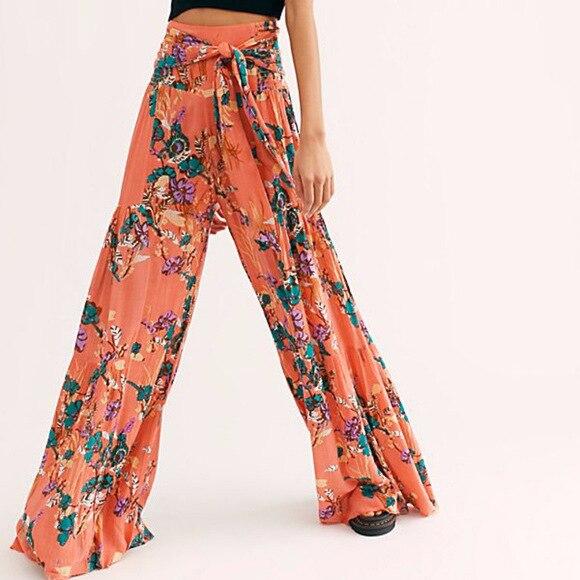 lace-up casual wide leg pants