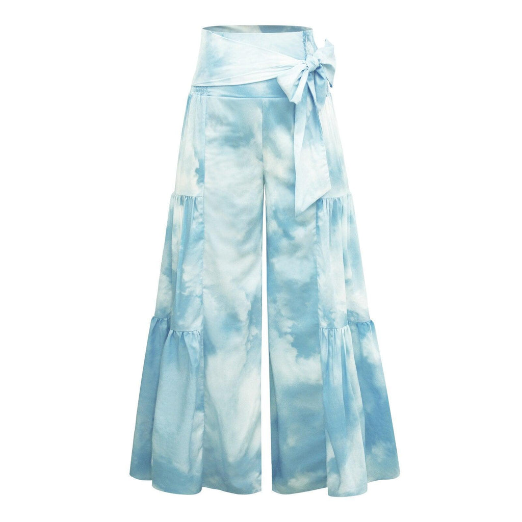 lace-up casual wide leg pants