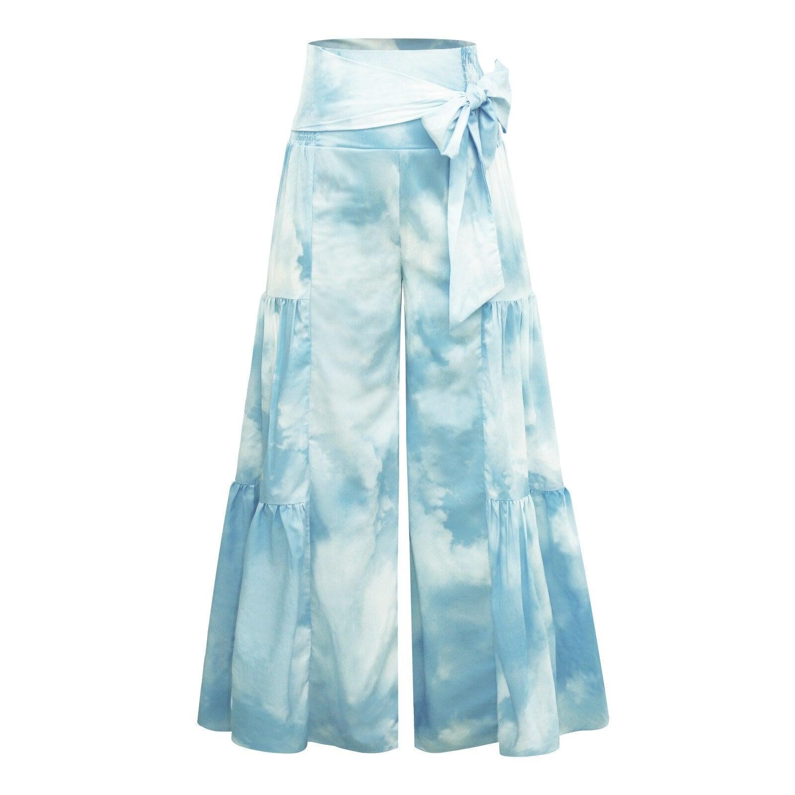 lace-up casual wide leg pants