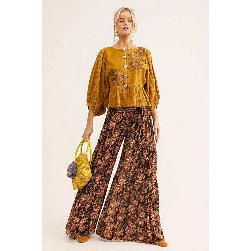 lace-up casual wide leg pants