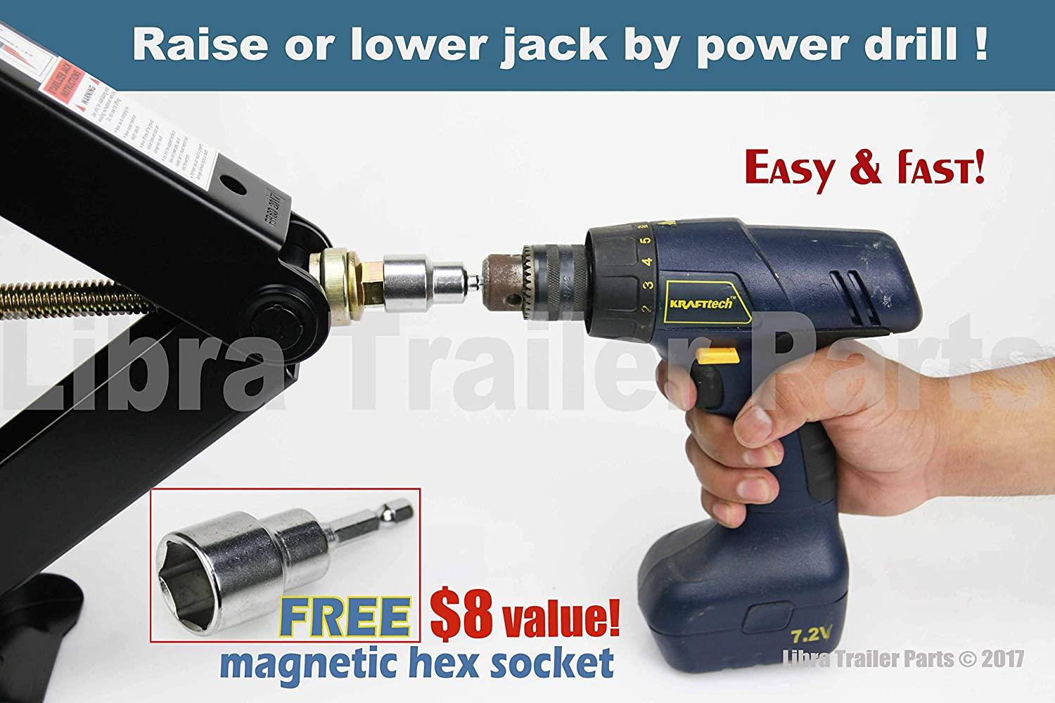 Set 4 LIBRA 9K lb Heavy Duty 24" RV Trailer Stabilizer Leveling Scissor Jacks w/Dual Power Drill Sockets & Complete Set of Mounting Hardware -Model# 26098
