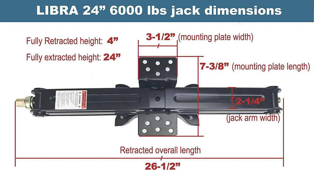 Set 4 Libra 24" 6000lbs RV Trailer Stabilizer Leveling Scissor Jacks w/ Dual Power Drill sockets & mounting Hardware Set