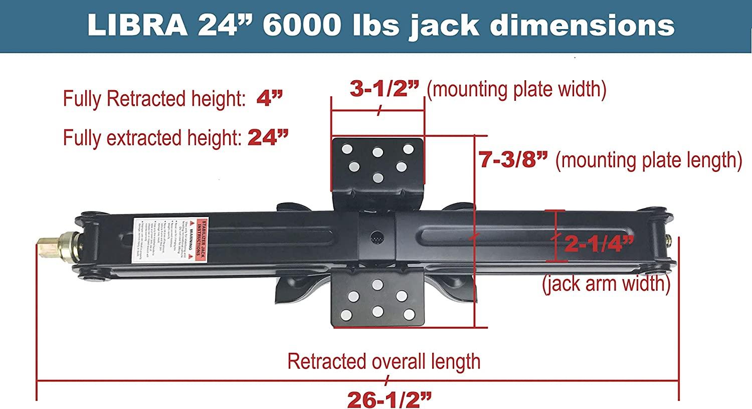 Set 4 Libra 24" 6000lbs RV Trailer Stabilizer Leveling Scissor Jacks w/ Dual Power Drill sockets & mounting Hardware Set