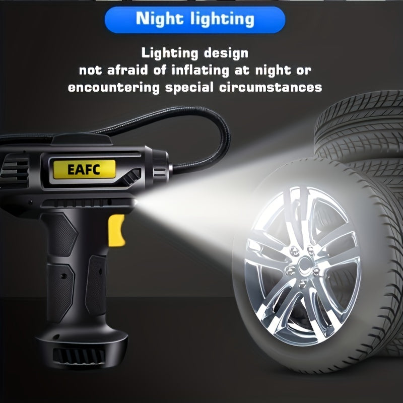 Portable Air Compressor: 150PSI Cordless Car Tire Inflator Pump With Pressure Gau&amp; Light - Perfect For Cars, Motorcycles &amp; Bicycles!