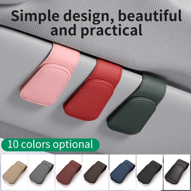 Car Visor Sunglass Holder, Magnetic PU Leather Glasses Eyeglass Hanger Clip For Car Sunglasses Holder And Ticket Card Clip For Car Visor Accessories