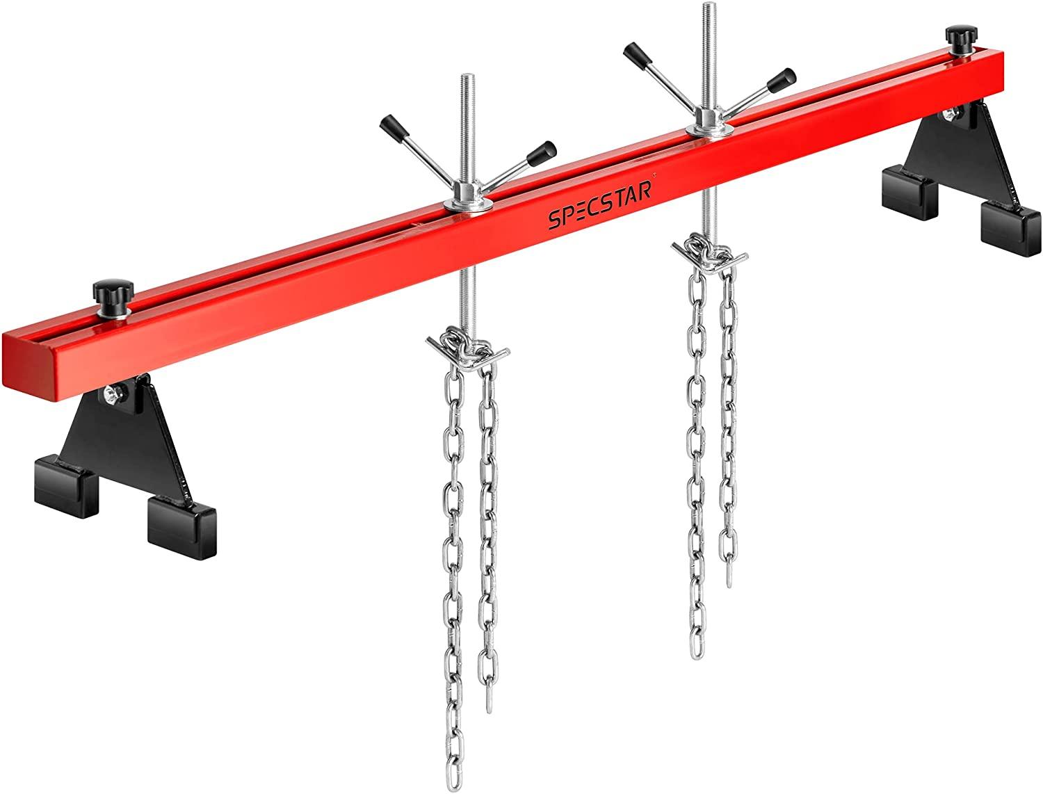 SPECSTAR 1100 Lbs Engine Support Bar Transverse Hoist for Motor Transmission with 2  Lift Holder and Dual Hooks