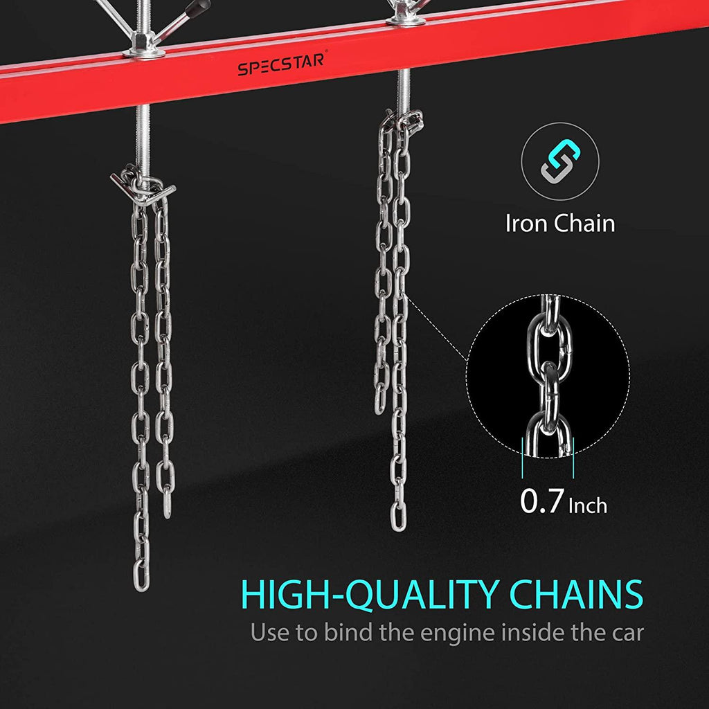 SPECSTAR 1100 Lbs Engine Support Bar Transverse Hoist for Motor Transmission with 2  Lift Holder and Dual Hooks