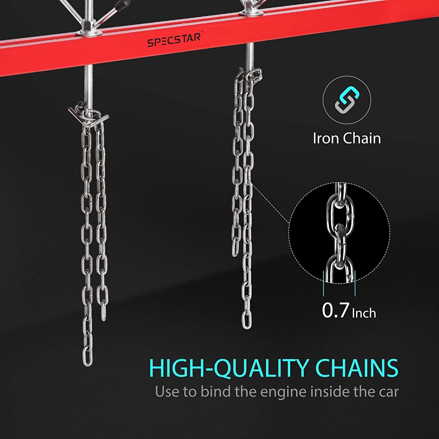 SPECSTAR 1100 Lbs Engine Support Bar Transverse Hoist for Motor Transmission with 2  Lift Holder and Dual Hooks