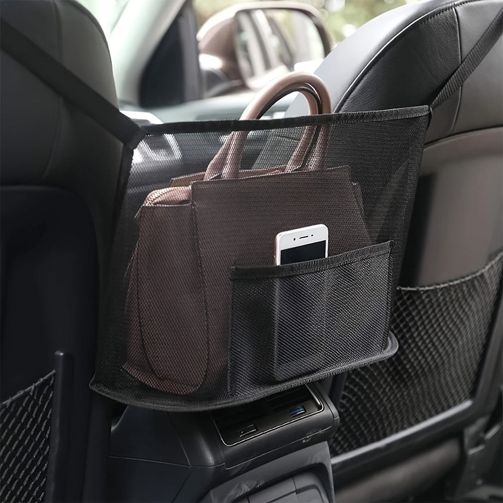 LarCapacity Car Seat Net Pocket, Handbag Purse Holder Bag Organizer StoraPet Net Barrier Dog Pouch Between Back Seats