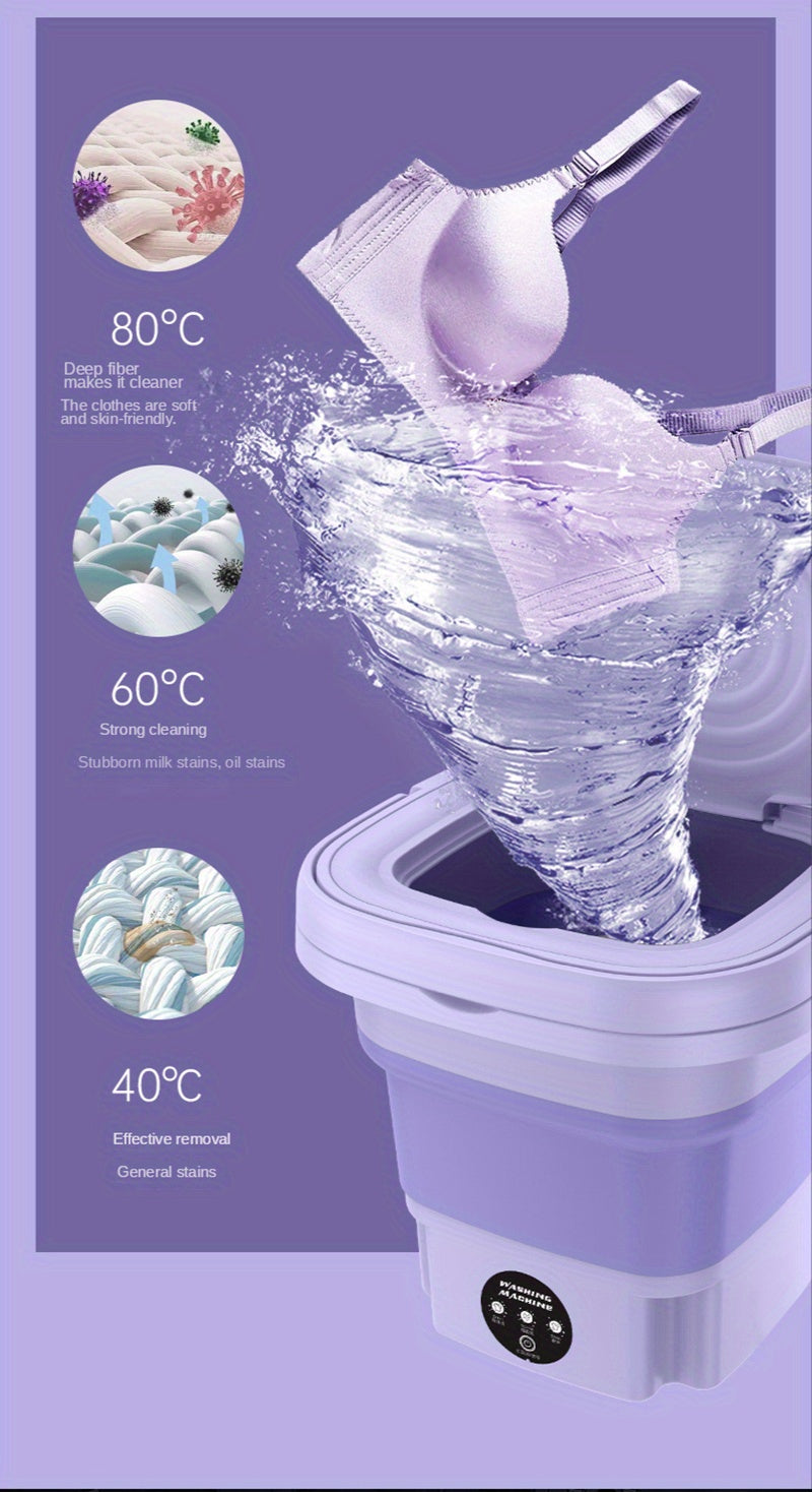 1pc Portable Mini Washing Machine Collapsible Bucket, 8L/3 Modes Effective Steri-lizing Washer With Drain Basket , Underwear Suitable For RV, Travel