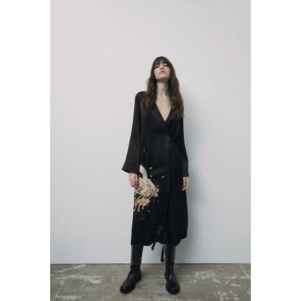 casual embroidery loose long sleeve dress