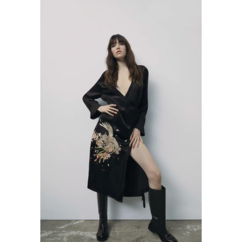 casual embroidery loose long sleeve dress