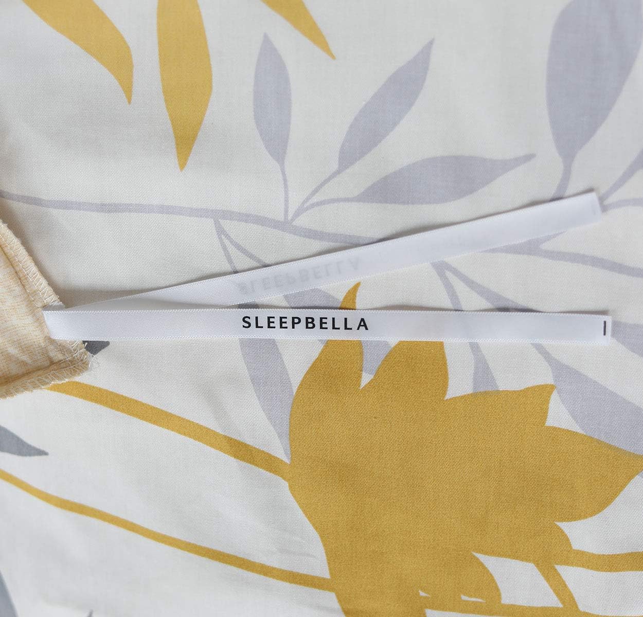 SLEEPBELLA Duvet Cover Queen Size, 600 Thread Count Cotton Grey Branches and Yellow Flower Reversible Comforter Cover(Queen, White Leaf)
