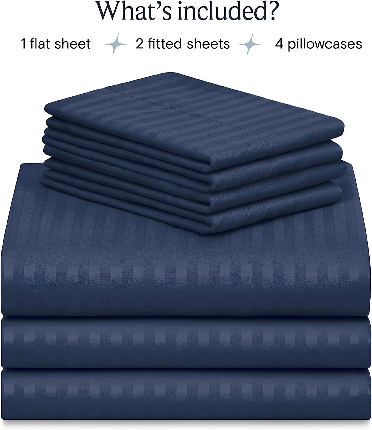 LuxClub Striped Sheets Set, 7 PC Striped Bed Sheets Split King Size, Deep Pockets 18" Eco Friendly Wrinkle Free Cooling Sheets Machine Washable Hotel Bedding Silky Soft (Split King, Striped Navy)