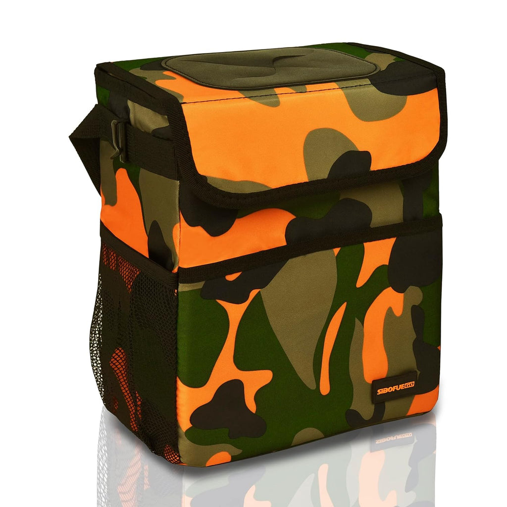 SIBOFUEGO Cute Car Trash Can with Lid - Leak Proof Car Trash Bag Hanging Waterproof Car Garbage Can with Storage Pockets Multipurpose Collapsible Car Organizer (Camo Orange)