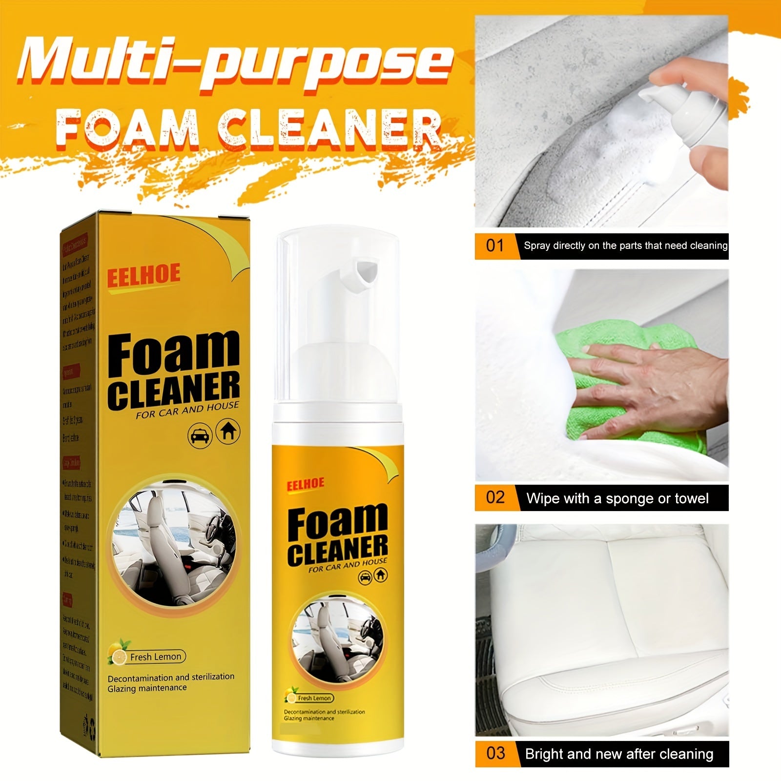 5.07oz Car Multi-purpose Foam Cleaner Powerful Stain Remover Headliner Seat Car Upholstery Cleaner